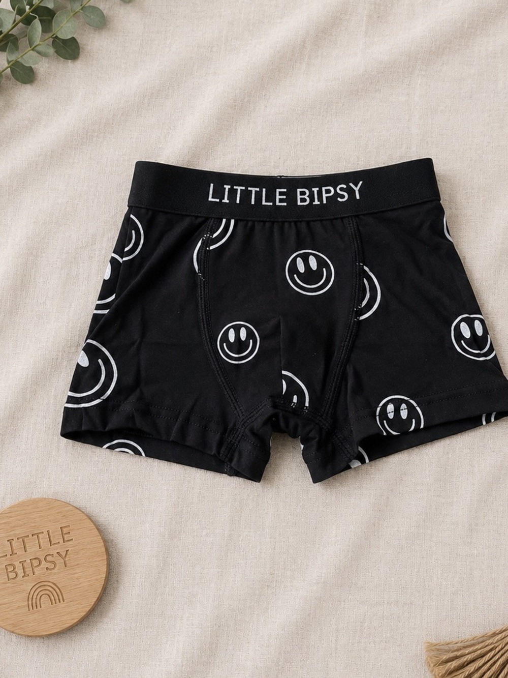 Little Bipsy Boxer Brief Boys 1-2Y NWOT Black White Smiley Face